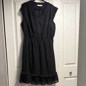 LOFT Black Ruffle Sleeve Midi Dress